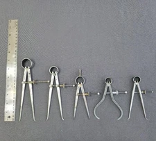Lot of 5 Vintage L. S. Starrett Co. Machinist Spring Caliper Divider Compass