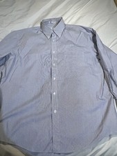 Enro Men's Dress Shirt Sz 16.5Blue Yellow Striped 100 Cotton Non Iron