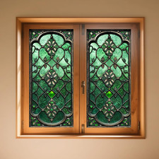 Stained Glass Window Film 17.7X39.3 Inch Floral Green Window Privacy Film Staine