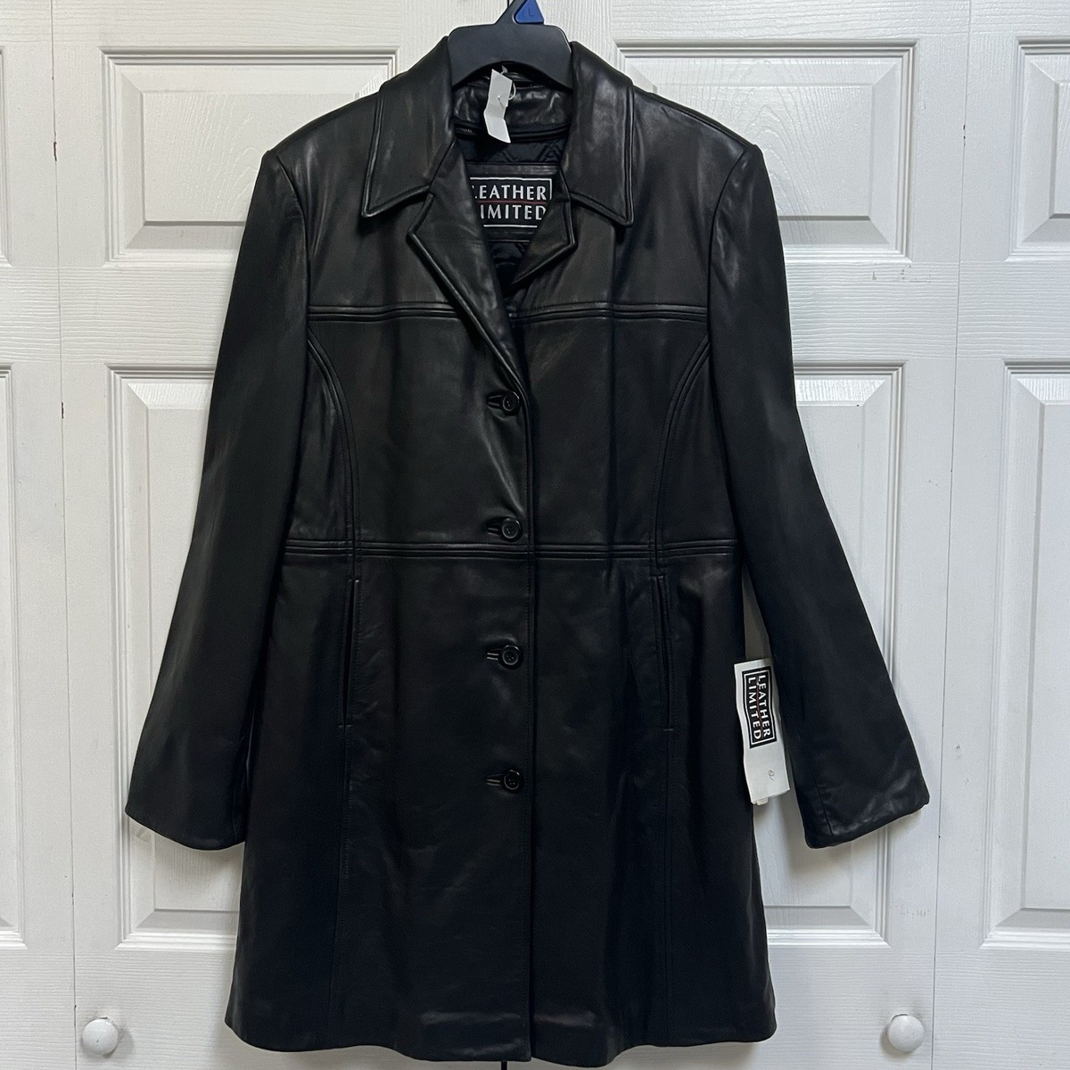 Black Genuine Leather Trench Coat Women's Size Large | eBay