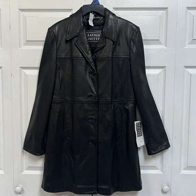 Black Genuine Leather Trench Coat Women’s Size Large