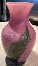 Caithness Scottish Art Glass Pink and Green Swirl Vase 12cm