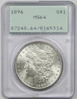 1896 $1 PCGS MS 64 (Old Green Rattler Holder) Morgan Silver Dollar