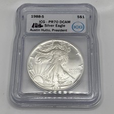 1988 S $1 American Silver Eagle 1oz ICG PR70DCAM Austin Hutto Signed