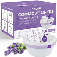 Commode Liners with Absorbent Pads for Bedside Commode, 100 100Bags/100Pads