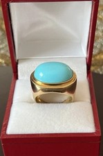 AAAA Sleeping Beauty Turquoise 18k Yellow Gold  Ring Damas Jewelry Dubai Size 7