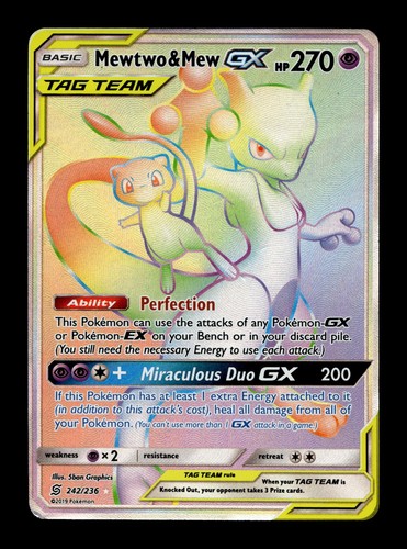 Mewtwo & Mew GX (Secret) SM - Unified Minds #242 (2019) Holo LP Pokemon