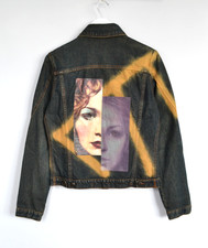 Vintage ROBERTO CAVALLI Denim Jacket Jeans Printed Face Pockets Cotton