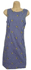 NWT Talbots Dress 8P Blue White Gingham Lemon Embroidered Cotton Peep Hole Back