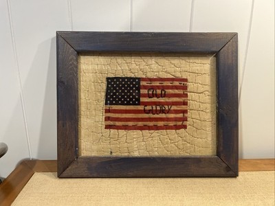 Americana Folk Art American Flag Old Glory Wall Decor Framed 4th of July 250