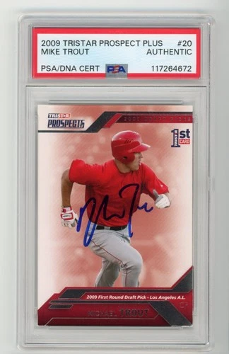 Signed Baseball Card Auto Mike Trout 2009 Tristar Prospects Plus #20 RC PSA/DNA