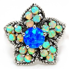 Natural Blue Fire Opal Australian Opal 925 Sterling Silver Ring Sz 7 FB9-5