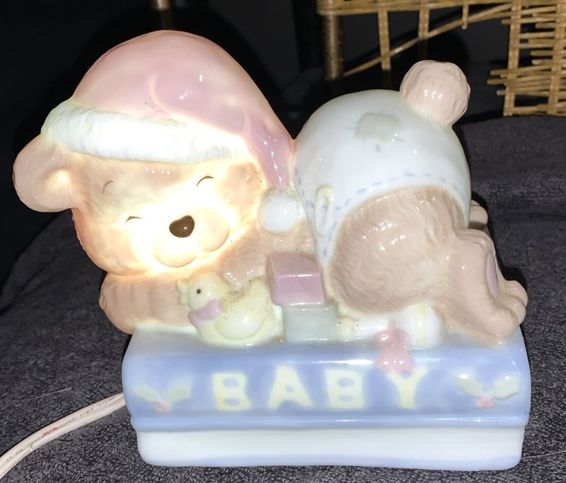 VTG Enesco Baby Bear Nighttime Music Box Light Lamp Works 