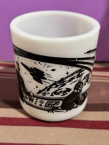 '50s Hazel Atlas Retro Astronaut Milk Glass Mug Vintage Antique Collectible RARE