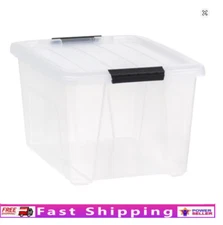 Stackable Plastic Storage Bins Lids 32 Qt Durable Tote Home Office