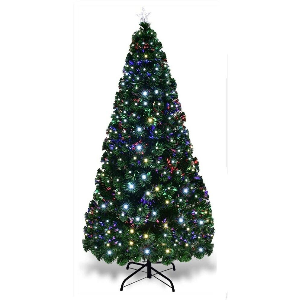 4/5/6/7ft Pre-Lit Fiber Optic Artificial Christmas Tree w/Multicolor LED Lights