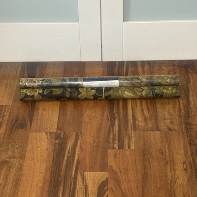 2.75 Rolls Of Vintage Ralph Lauren Wall Paper Floral Dark Blue Green