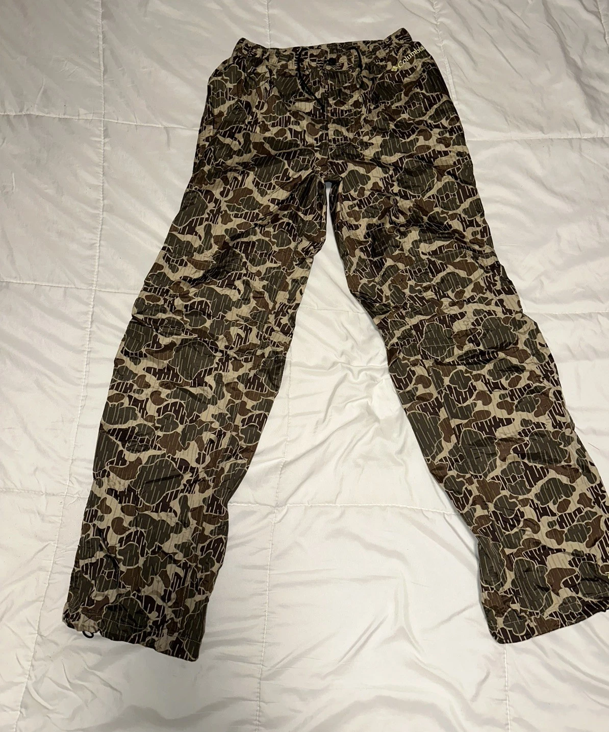 VTG Columbia Rain Pant Men M 26-34 Brown Duck Camo Titanium Omni-Tech Waterproof
