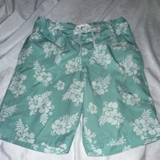 Art Class Boys Size 16 Green Floral Swim Shorts Elastic Waist Back Pocket