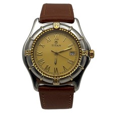 Titan 9602 AXC018 Two Tone Date Quartz Watch Brown Leather Strap New Battery UK!