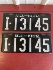 1932 NJ NEW JERSEY LICENSE PLATE SET I-13145 SOMERSET COUNTY FORD CHEVY BUICK