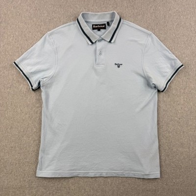 Barbour Shirt Mens Large Blue Polo Short Sleeve Tipped Pique Cotton Preppy