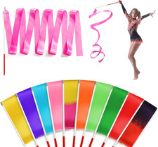 10Pcs Dance Ribbons  Rainbow Gymnastics Ribbons for Kids Dancer,Streamers on a St