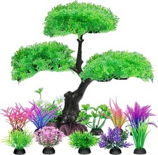 Aquarium Artificial Plastic Plants Decoration, Aquarium Tree Decor Set Green