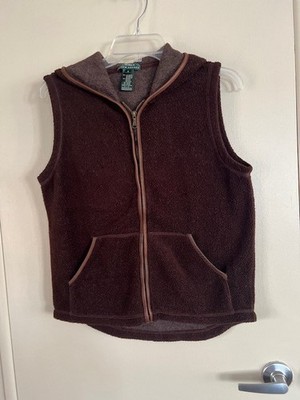 Lauren Ralph Lauren S Womens Brown Fleece Hooded Full Zip Faux Leather Trim