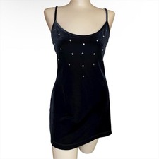 Vintage Shirley Of Hollywood Black Velvet Rhinestone Mini Dress Size Medium