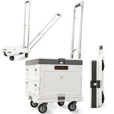 Rolling Crate with Wheels, Foldable Utility Cart with Adjustable Handle, Sile...