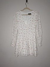 Lulu's White Floral Coquette Dainty Blooming Into Love Puff Sleeve Mini Dress S