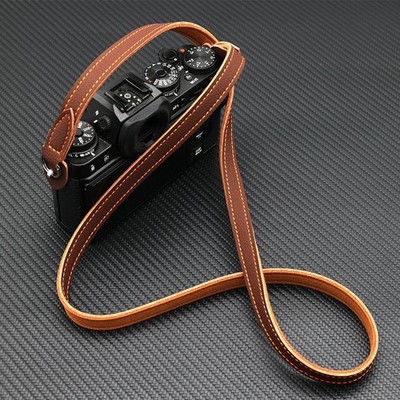 Vintage Retro Handmade Genuine Calf Leather Camera Strap Black Brown with Lugs