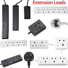 Mains Extension Lead Cable Electric UK Power Plug Socket 1/2/3/4/6 Gang Way Home