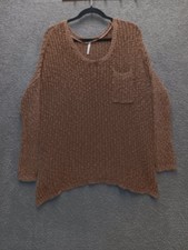 Free People Oversized Knit Sweater Women L Brown Cotton Slouchy Boho Beach