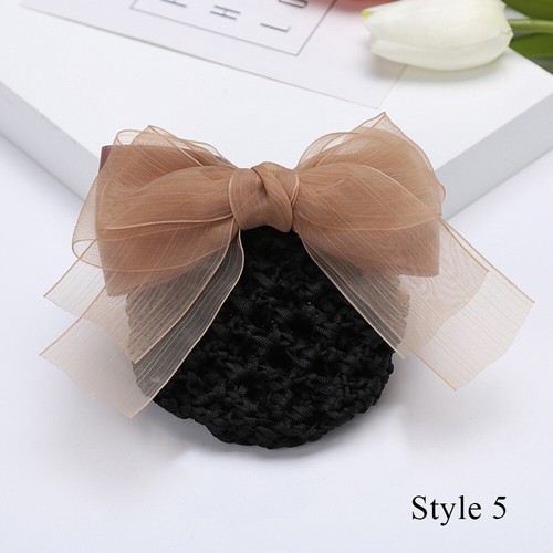Lady Double Layer Ribbon Bowk Hair Net Gauze Ponytail Clip Hair Accessories X - Picture 14 of 20