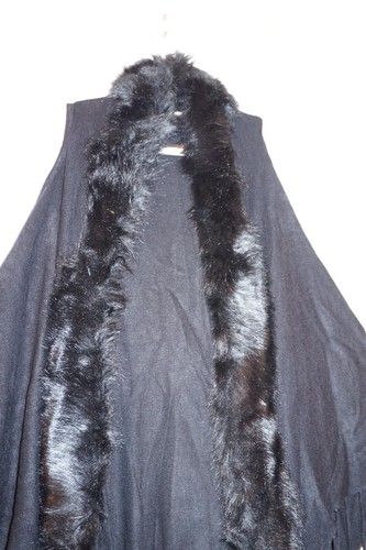 Poncho Autumn Winter Black Fur Collar Fringe Hem Shawl Fashion Cardigan - Bild 4 von 5