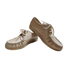 SAS Siesta Lace Up Bone Handsewn Leather Moc Toe Comfort Flats Women's 7