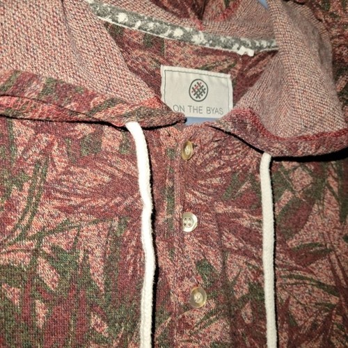 Pacsun On the Byas Medium Hoodie Drawstring Maroon Pink Tropical Print - Picture 4 of 8