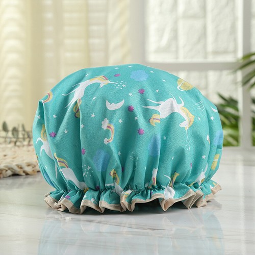 Double Layers Thick Waterproof Shower Cap Women Bath Hat Reusable UK - 第 34/82 張圖片