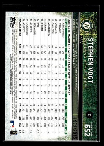 2015 Topps #652 Stephen Vogt /2015 Gold Oakland Athletics Mint+ New - Picture 2 of 2
