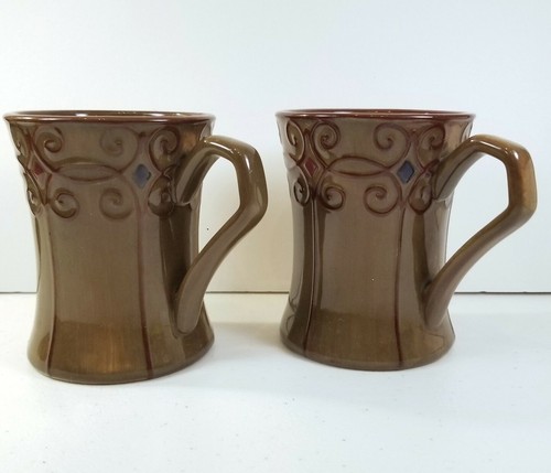 2 Demdaco TREASURED HOME Coffee Mugs 4.25" Green Brown Deb Hrabik 2003 Excellent - Picture 3 of 10