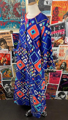 Vtg 60s Neon Mod Geometric Print Quilted Penneys Loungewear Housecoat Robe XS - Picture 5 of 10