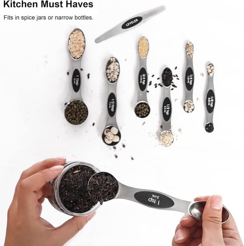 Set Cucchiai Misuratori Magnetici Acciaio Inox 7pz Gadget Cucina Impilabili - Foto 8 di 10