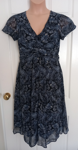 Joe Browns Dress UK 12 Blue Paisley Floral Print Midi Short Sleeve Belted Floaty - Picture 14 of 14