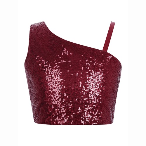 Girls Sleeveless Tops Solid Color Off-the-shoulder Tops Warm Event Sequin Tops - Picture 11 of 83