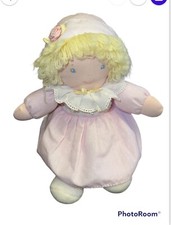 Eden Doll lovey pink white polka dots stripes 10" Yarn Hair Blonde