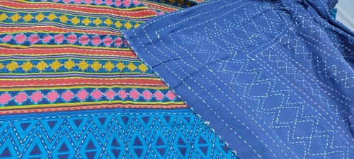 Indische Hand Blockiert Blau Queen Size Baumwolle Kantha Quilt Überwurf Decke Tagesdecke - Bild 6 von 9