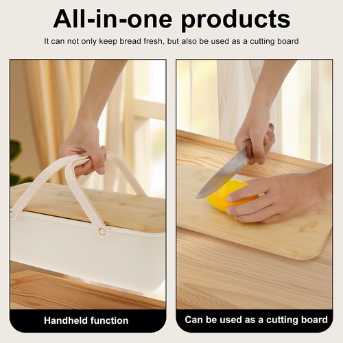 Bread Box with Bamboo Cutting Board Lid and Handle Large Capacity Bread tiqpY - Picture 5 of 11