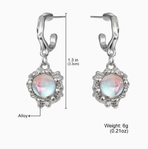 Moonstone Earrings Irregular Liquid Boho Silver Lava CZ Irregular - Picture 2 of 6